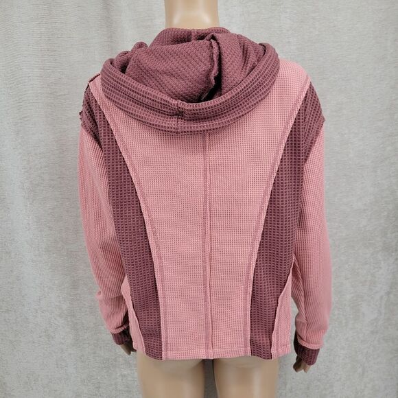 POL Pink and Mauve Waffle Knit Full Zip Hooded Jacket Sweatshirt Women's Small - Picture 5 of 12